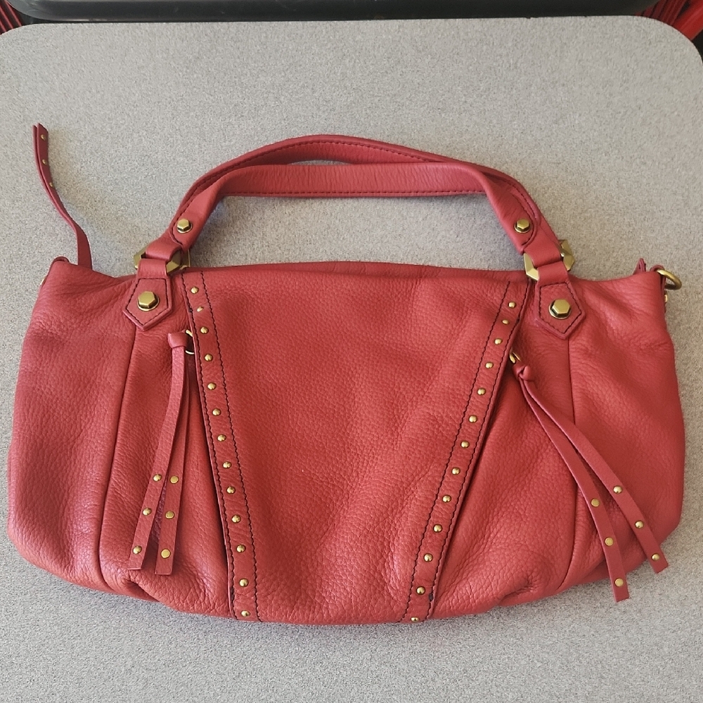 orYANY Coral Leather Stud-Trim Satchel